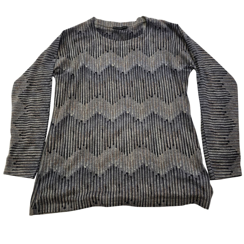 Nally & Millie USA Womens Small Tunic Top Long Sleeve Knit Zig Zag Gray